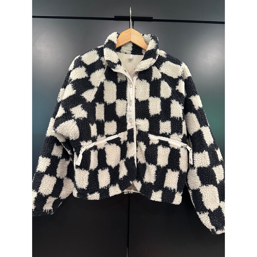 FP Movement Hit The Slopes Printed Fleece Jacket Black White Checkered XS